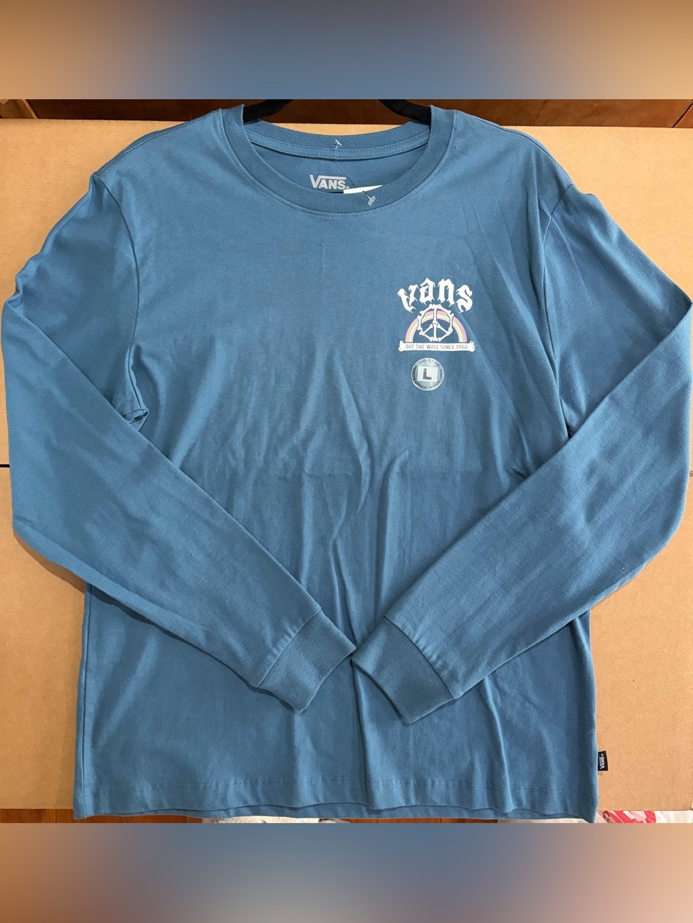 Vans Teal Blue Long Sleeve Tee with Small Chest Logo